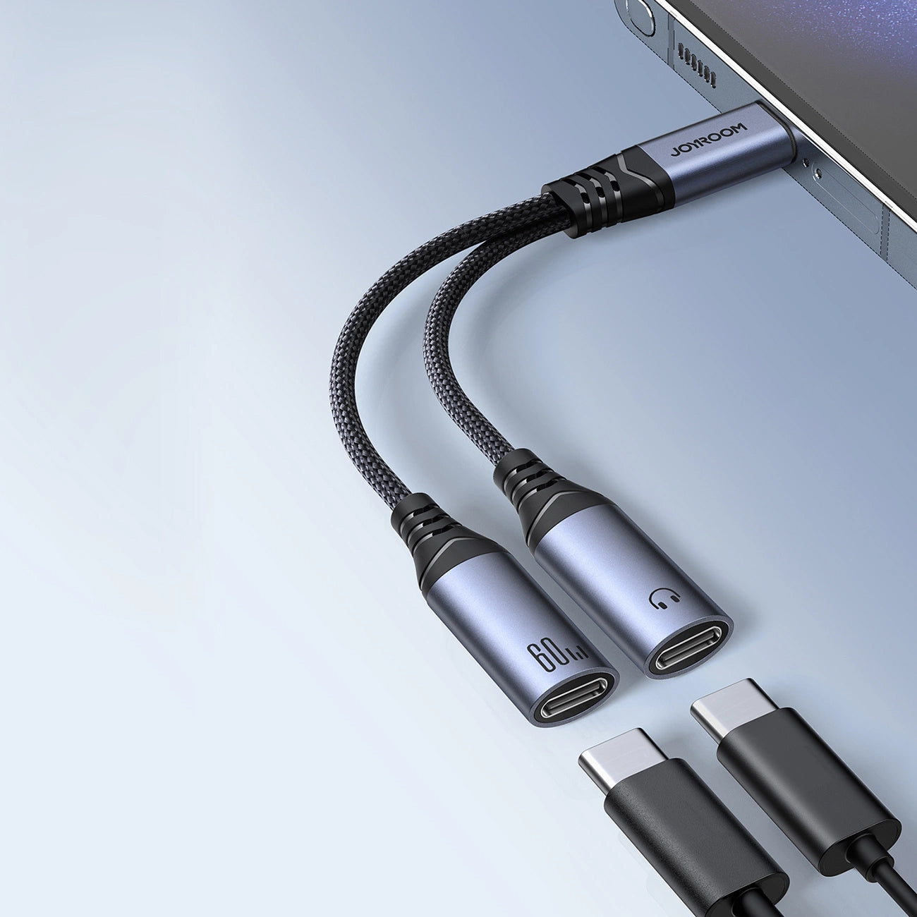 Avdio kabel USB-C - 2 x USB-C Joyroom SY-C03, 0.14m, črn