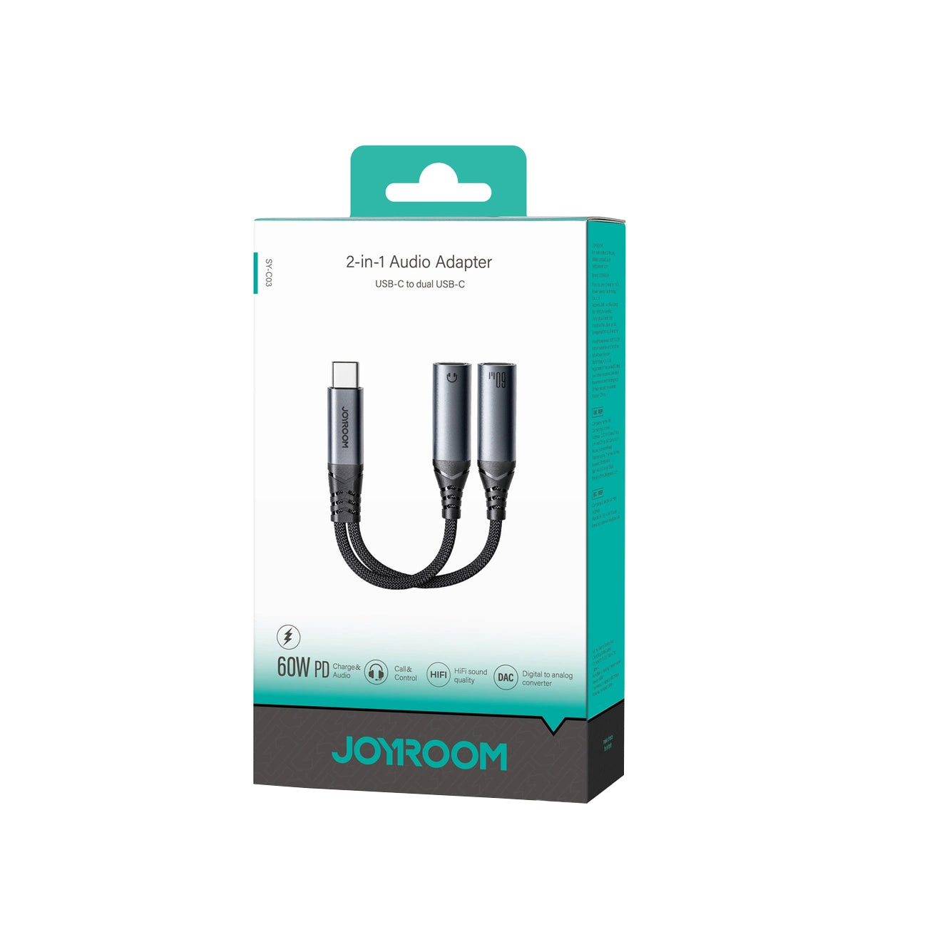 Avdio kabel USB-C - 2 x USB-C Joyroom SY-C03, 0.14m, črn
