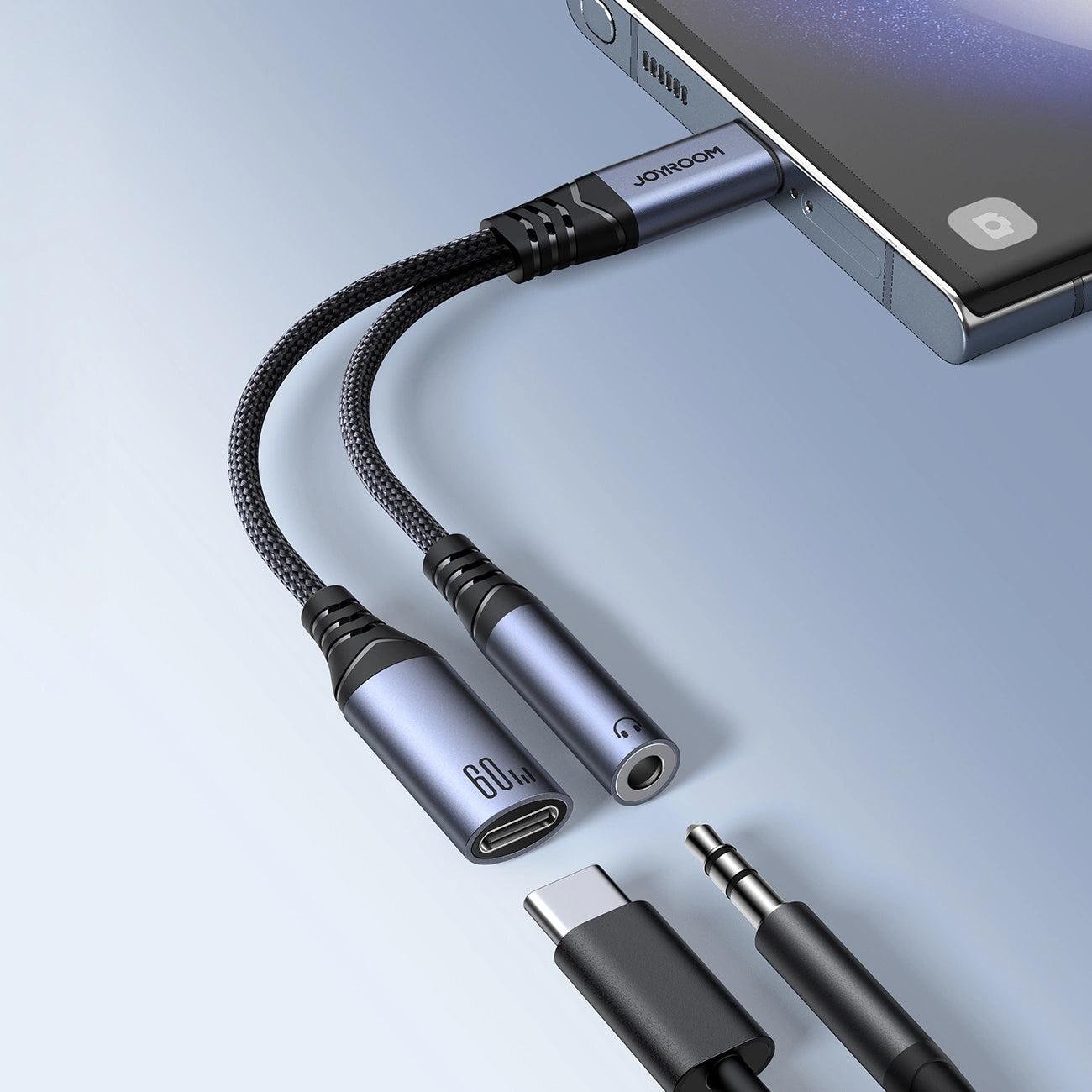 Avdio kabel USB-C - 3.5mm / USB-C Joyroom SY-C02, 0.14m, črn