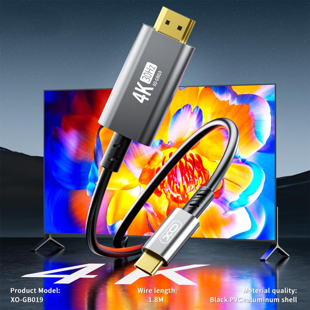 Avdio in video kabel USB-C - HDMI XO Design GB019, 1.8m, črn