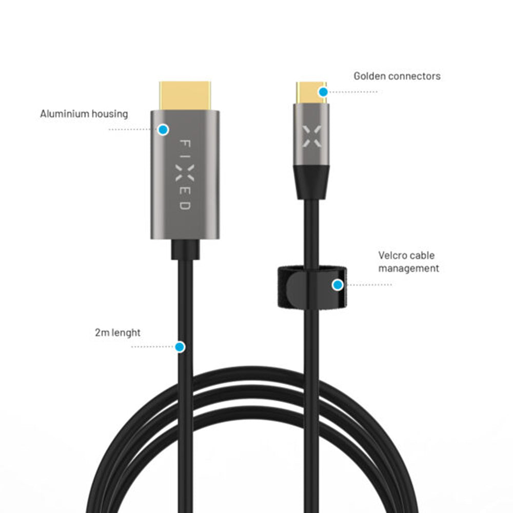 Avdio in video kabel USB-C - HDMI Fixed, 2m, siv
