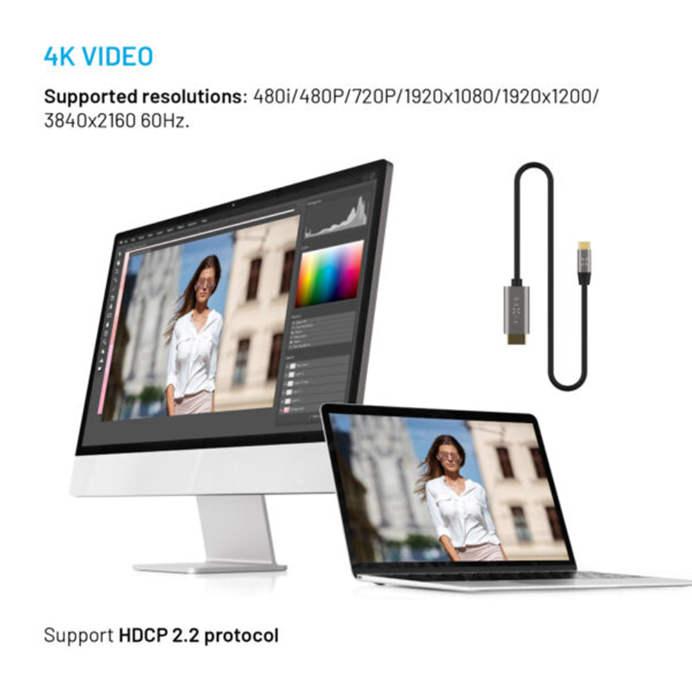 Avdio in video kabel USB-C - HDMI Fixed, 2m, siv