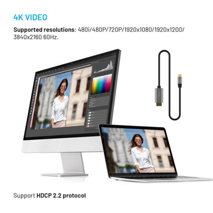 Avdio in video kabel USB-C - HDMI Fixed, 2m, siv