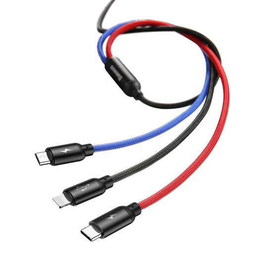 USB-A Charging Cable - Lightning / microUSB / USB-C Baseus Colors 3in1, 20W, 1.2m, Black CAMLT-BSY01