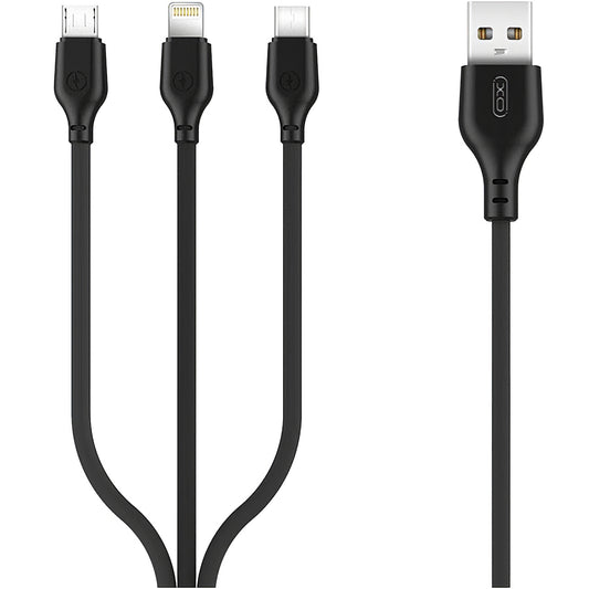 Polnilni kabel USB-A - Lightning / microUSB / USB-C XO Design NB103 3v1, 10W, 1m, črn