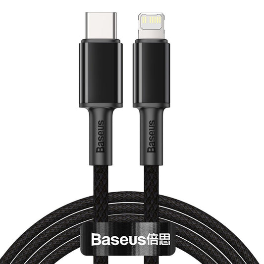 USB-C - Lightning podatkovni in polnilni kabel Baseus High Density pleten, 20W, 2m, črn CATLGD-A01