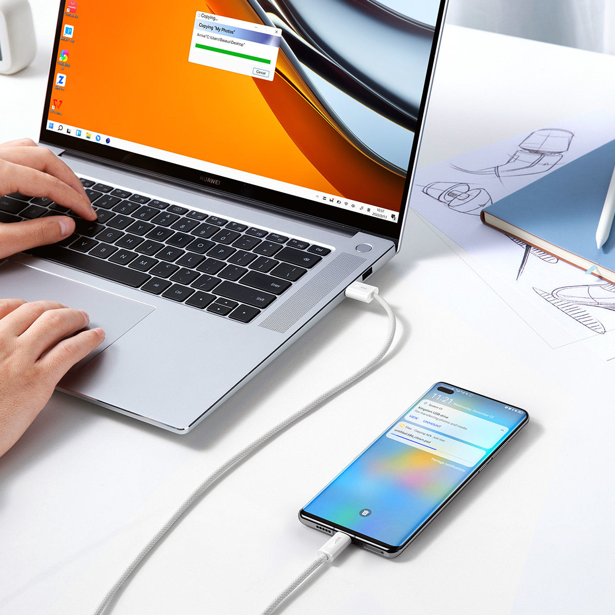 Kabel za prenos podatkov in polnjenje USB-A - USB-C Baseus Dynamic Series, 100W, 1m, Bel CALD000602