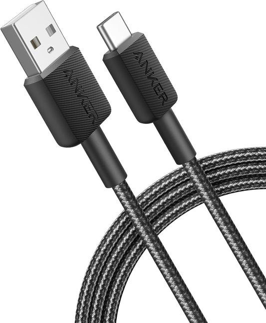 Kabel za prenos podatkov in polnjenje iz USB-A v USB-C Anker 322, 18 W, 1,8 m, črn A81H6G11