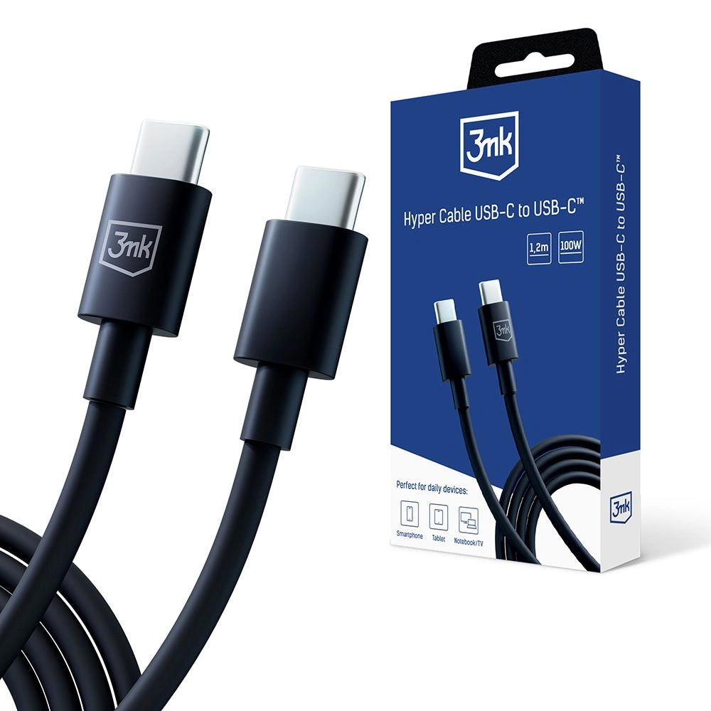 Podatkovni in polnilni kabel USB-C - USB-C 3MK Hyper, 100W, 1.2m, črn
