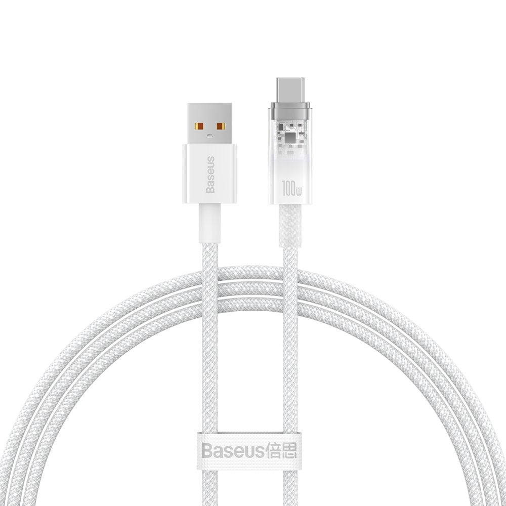 Podatkovni in polnilni kabel USB-A - USB-C Baseus Explorer, 100W, 1m, bel CATS010402