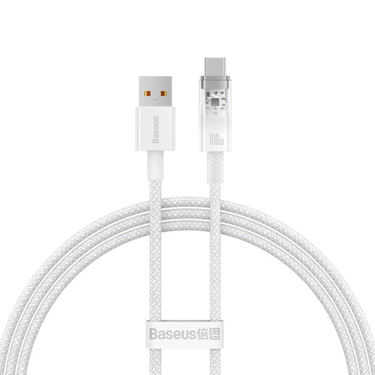 Podatkovni in polnilni kabel USB-A - USB-C Baseus Explorer, 100W, 1m, bel CATS010402