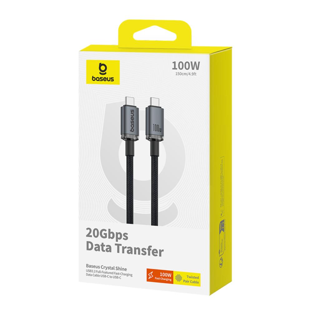 Cablu Date si Incarcare USB-C - USB-C Baseus Crystal Shine Series, 100W, 20Gbps, 1.5m, Negru P10318204111-00