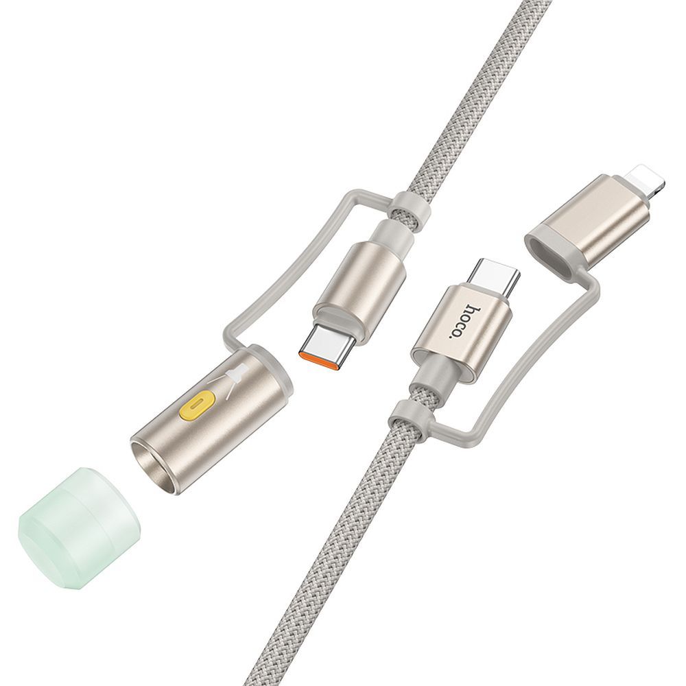 Podatkovni in polnilni kabel USB-C / Lightning - USB-C / Led HOCO U138, 60W, 1.2m, Siv