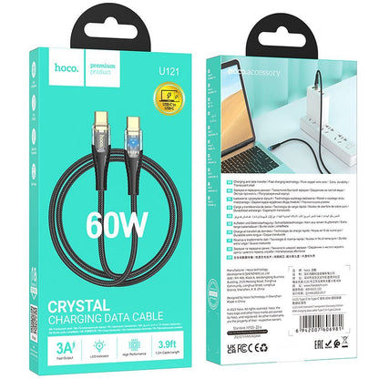 Kabel za podatke in polnjenje USB-C - USB-C HOCO U121, 60W, 1.2m, črn