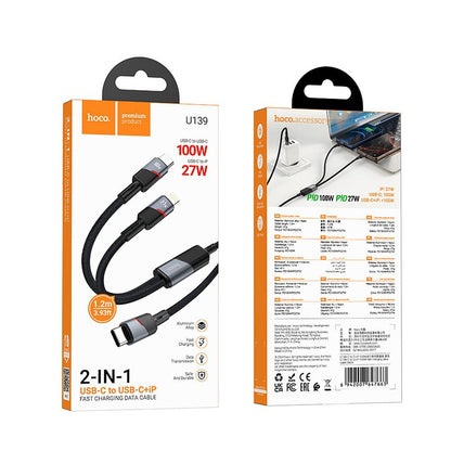 Kabel za podatke in polnjenje USB-C - Lightning / USB-C HOCO U139 2v1, 100W, 1.2m, črn