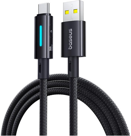 Kabel za podatke in polnjenje USB-A - USB-C Baseus Lit Button Control, 100W, 1m, črn P10379002121-00