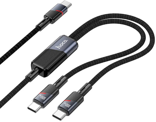 Kabel za podatke in polnjenje USB-C - 2 x USB-C HOCO U139 2v1, 100W, 1.2m, črn