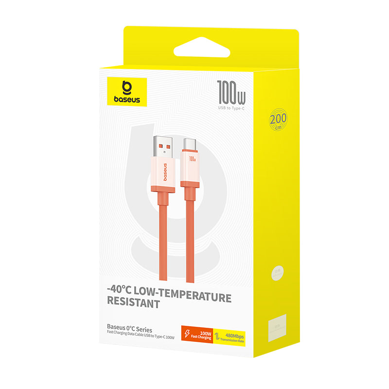 Kabel za podatke in polnjenje USB-A - USB-C Baseus Zero Degree Series, 100W, 2m, rdeč