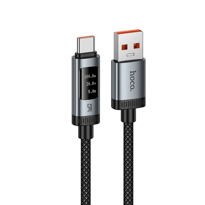 Kabel za podatke in polnjenje USB-A - USB-C HOCO Display U148, 100W, 1.2m, Črn