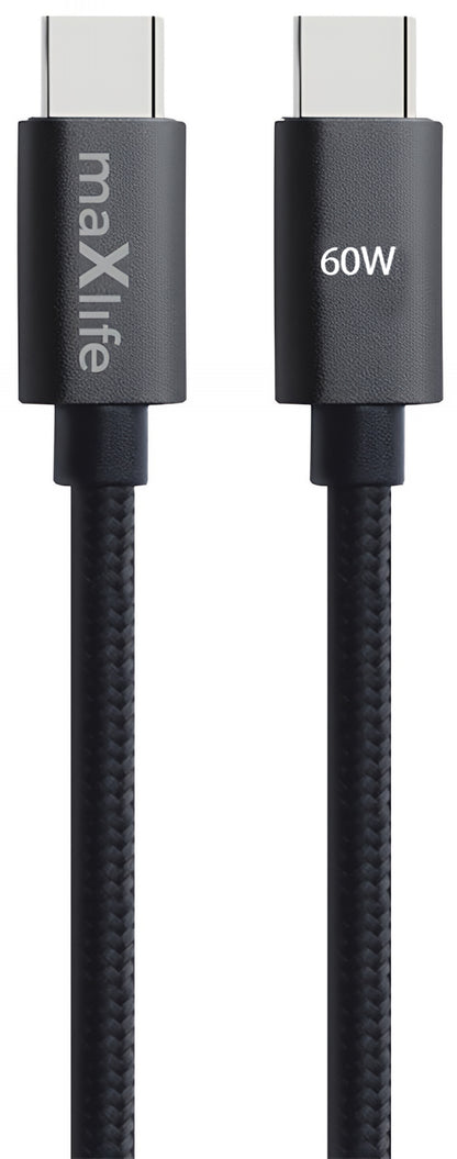 Kabel za podatke in polnjenje USB-C - USB-C MaXlife MXUC-12, 60W, 1m, črn