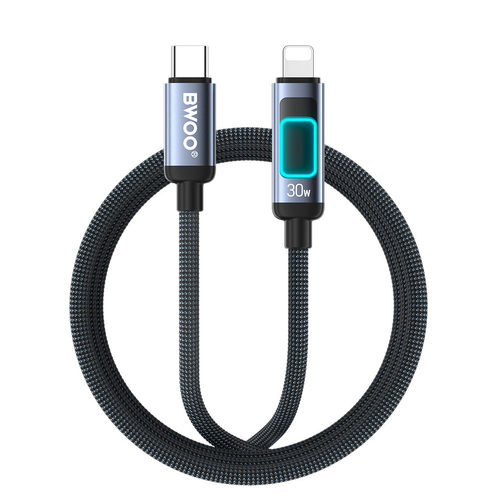 Podatkovni in polnilni kabel USB-C - Lightning BWOO X324CL Display, 30W, 1m, Črn