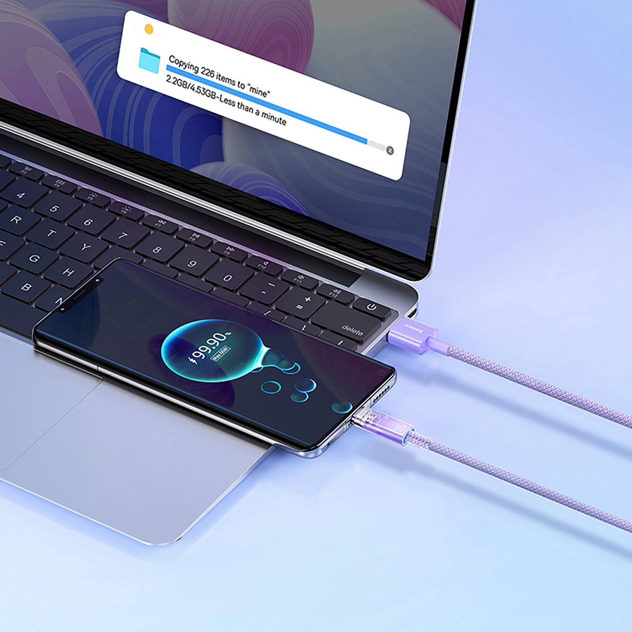 Kabel za podatke in polnjenje USB-A - USB-C Baseus Explorer, 100W, 1m, Vijolična CATS010405
