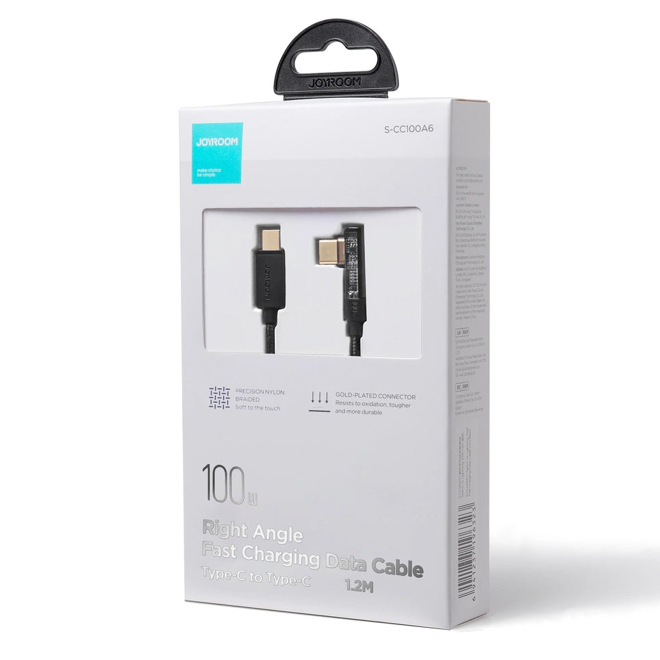 Kabel za podatke in polnjenje USB-C - USB-C Joyroom S-CC100A6 Angled, 100W, 1.2m, črn