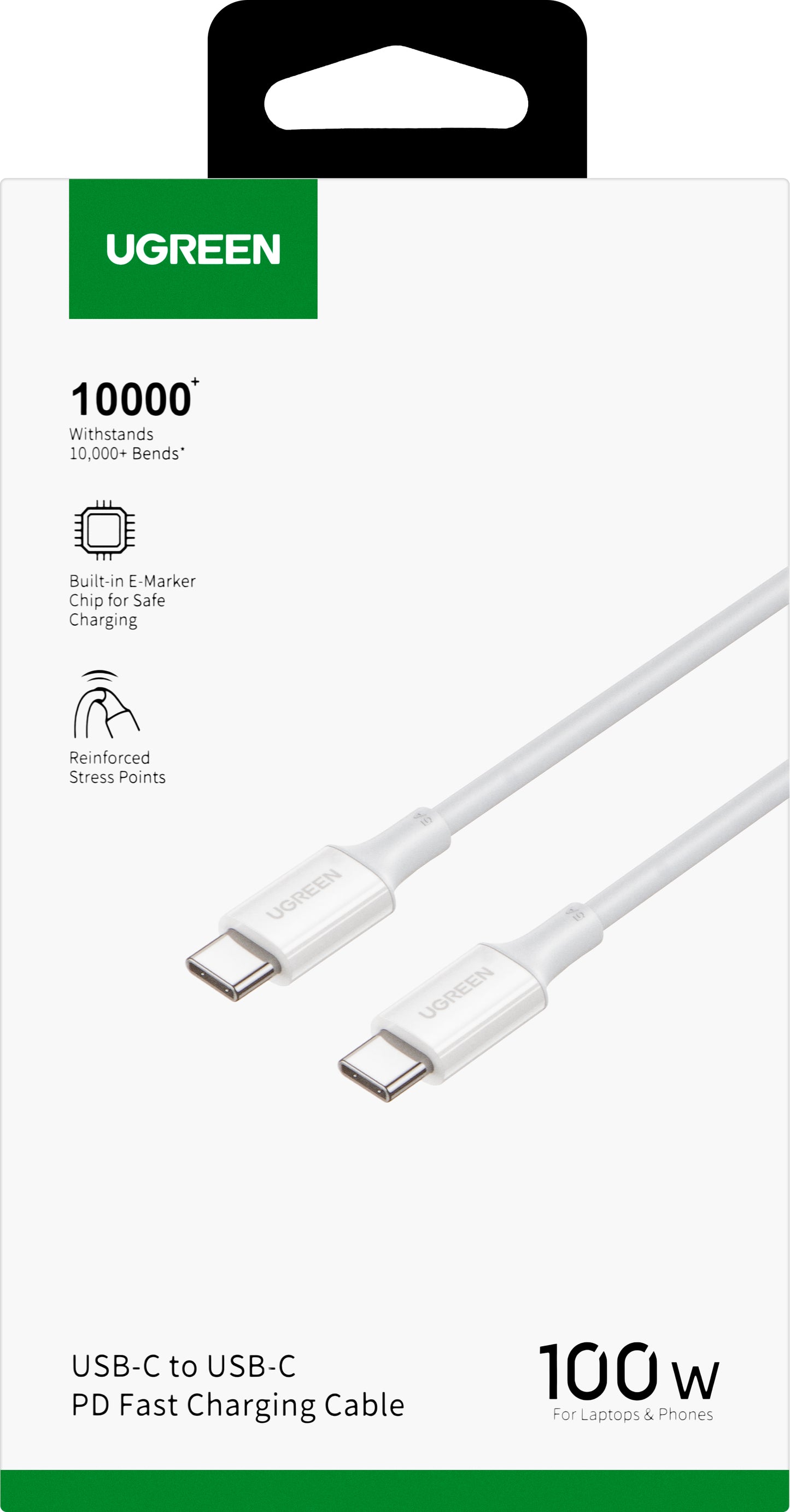 Kabel za podatke in polnjenje USB-C - USB-C UGREEN US300, 100W, 2m, Bel