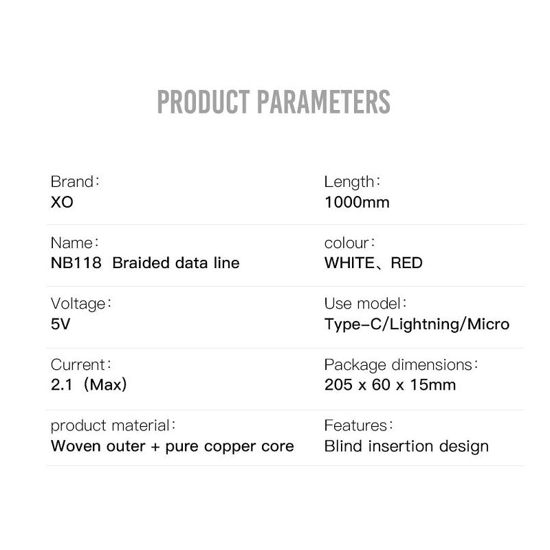 Kabel za podatke in polnjenje USB-A - microUSB XO Design NB118, 18W, 1m, Rdeča
