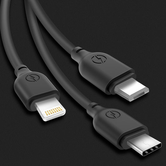 Polnilni kabel USB-A - Lightning / microUSB / USB-C XO Design NB103 3v1, 10W, 1m, črn