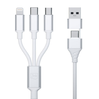 Kabel za polnjenje USB-A / USB-C - Lightning / microUSB / USB-C 3MK Hyper 3in1, 12W, 1.5m, Bel