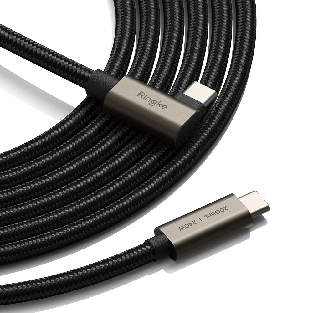 Kabel za podatke in polnjenje USB-C - USB-C Ringke 2X2 Angled, 240W, 1m, črn