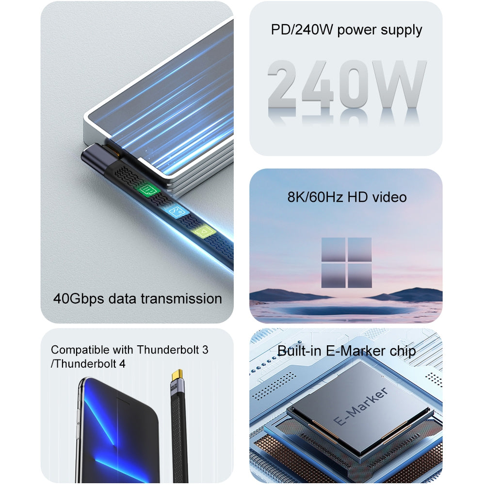 Kabel za podatke in polnjenje USB-C - USB-C OEM Angled 8K Video, 240W, 0.15m, črn