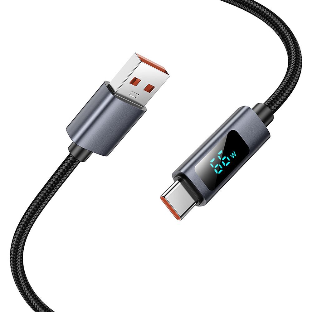 USB-A to USB-C Data and Charging Cable HOCO Display X112, 100W, 1m, Black