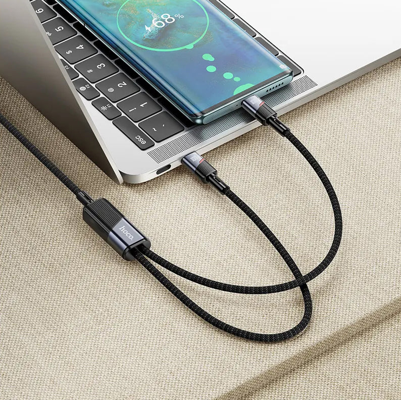 USB-C Data and Charging Cable - 2 x USB-C HOCO U139 2in1, 100W, 1.2m, Black