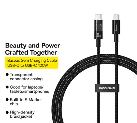 Kabel za prenos podatkov in polnjenje USB-C - USB-C Baseus Gem, 100W, 2m, črn P10373000111-01
