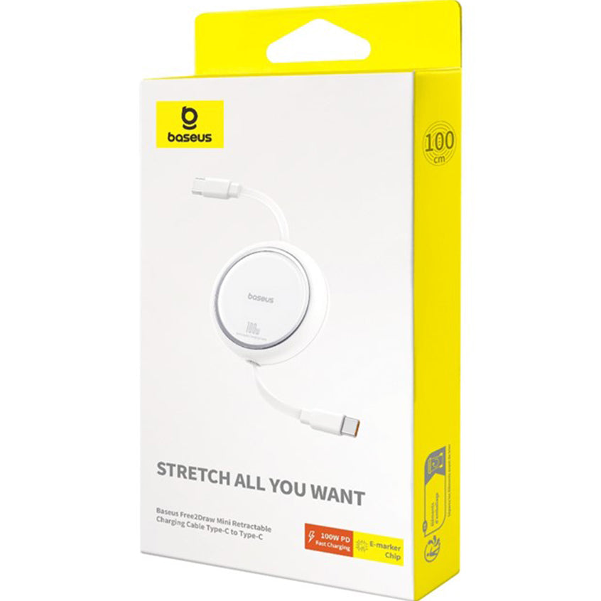 Kabel za podatke in polnjenje USB-C - USB-C Baseus Free2Draw Mini Retractable, 100W, 1m, Bel P10364500211-00