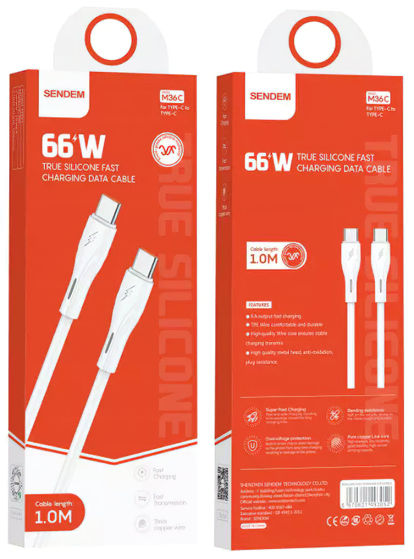 USB-C podatkovni in polnilni kabel - USB-C Sendem M36C, 66W, 1m, bel