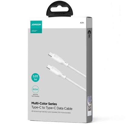 Kabel za podatke in polnjenje USB-C - USB-C Joyroom Multi-Color S-A34, 60W, 1m, Bel