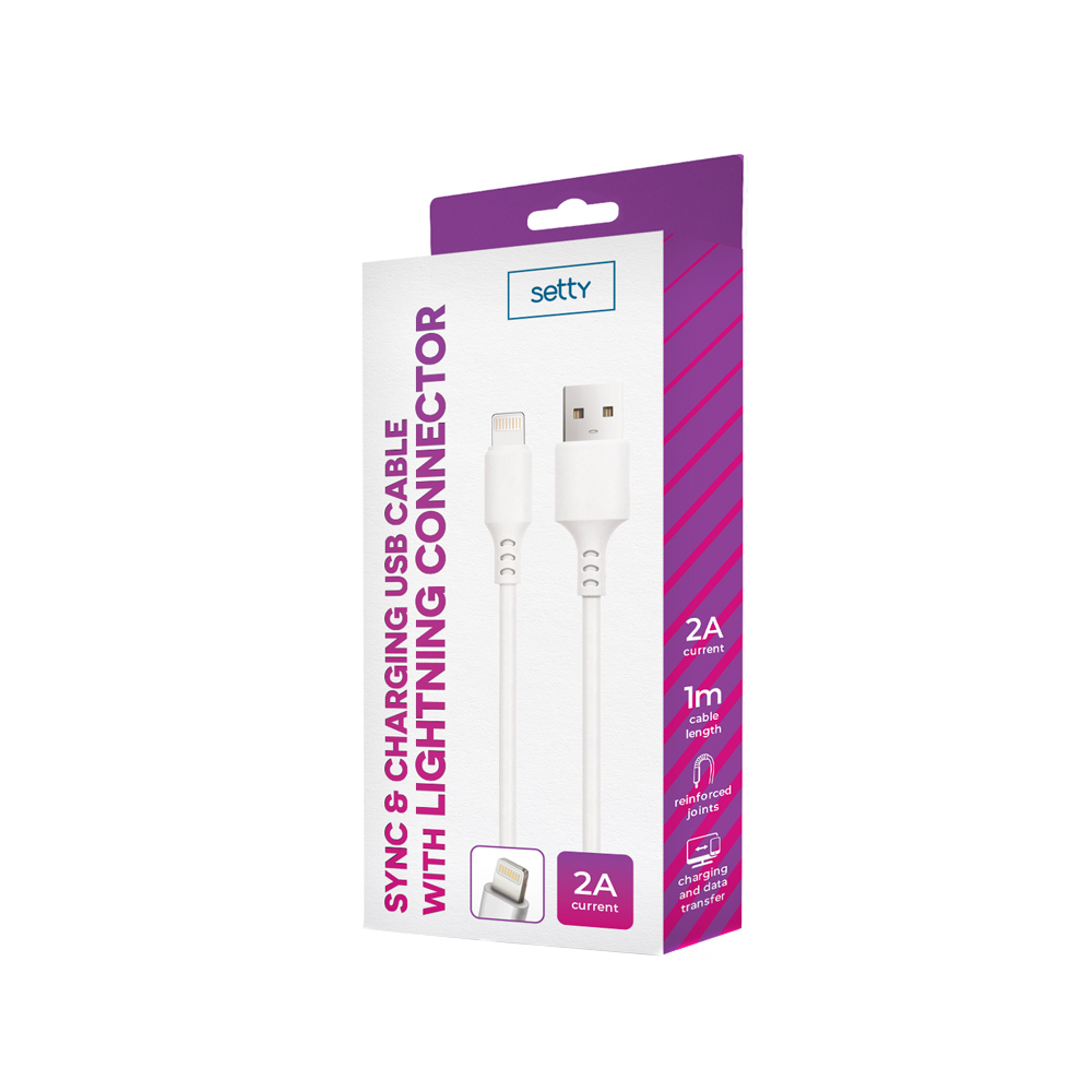 Kabel za podatke in polnjenje USB-A - Lightning Setty, 18W, 1m, Bel