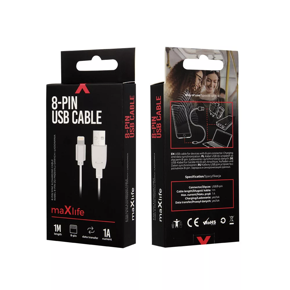 Kabel za podatke in polnjenje USB-A - Lightning MaXlife, 5W, 1m, Bel