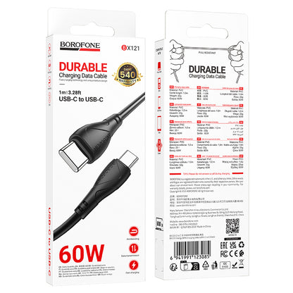 Kabel za podatke in polnjenje USB-C - USB-C Borofone BX121 Energy, 60W, 1m, črn