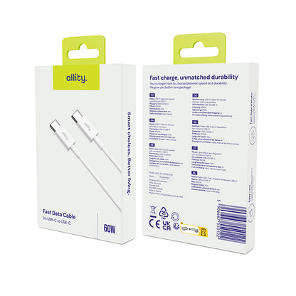 Kabel za podatke in polnjenje USB-C - USB-C Allity. AUC-03, 100W, 1m, Bel