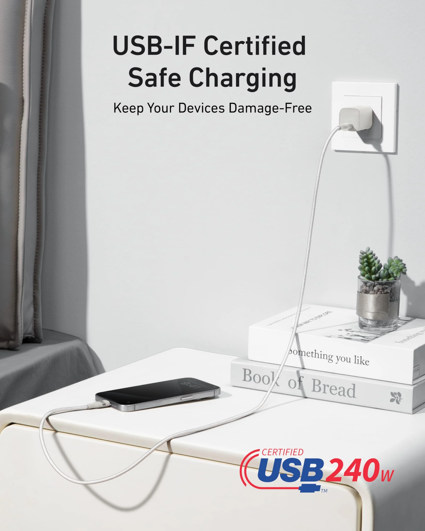 Kabel za prenos podatkov in polnjenje USB-C - USB-C Anker, 240W, 1.8m, Bel A82E2H22