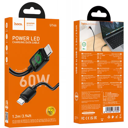 Kabel za podatke in polnjenje USB-C - USB-C HOCO U146, 60W, 1.2m, črn