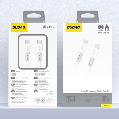 Kabel za podatke in polnjenje USB-C - USB-C Dudao L25SC, 60W, 2m, Bel