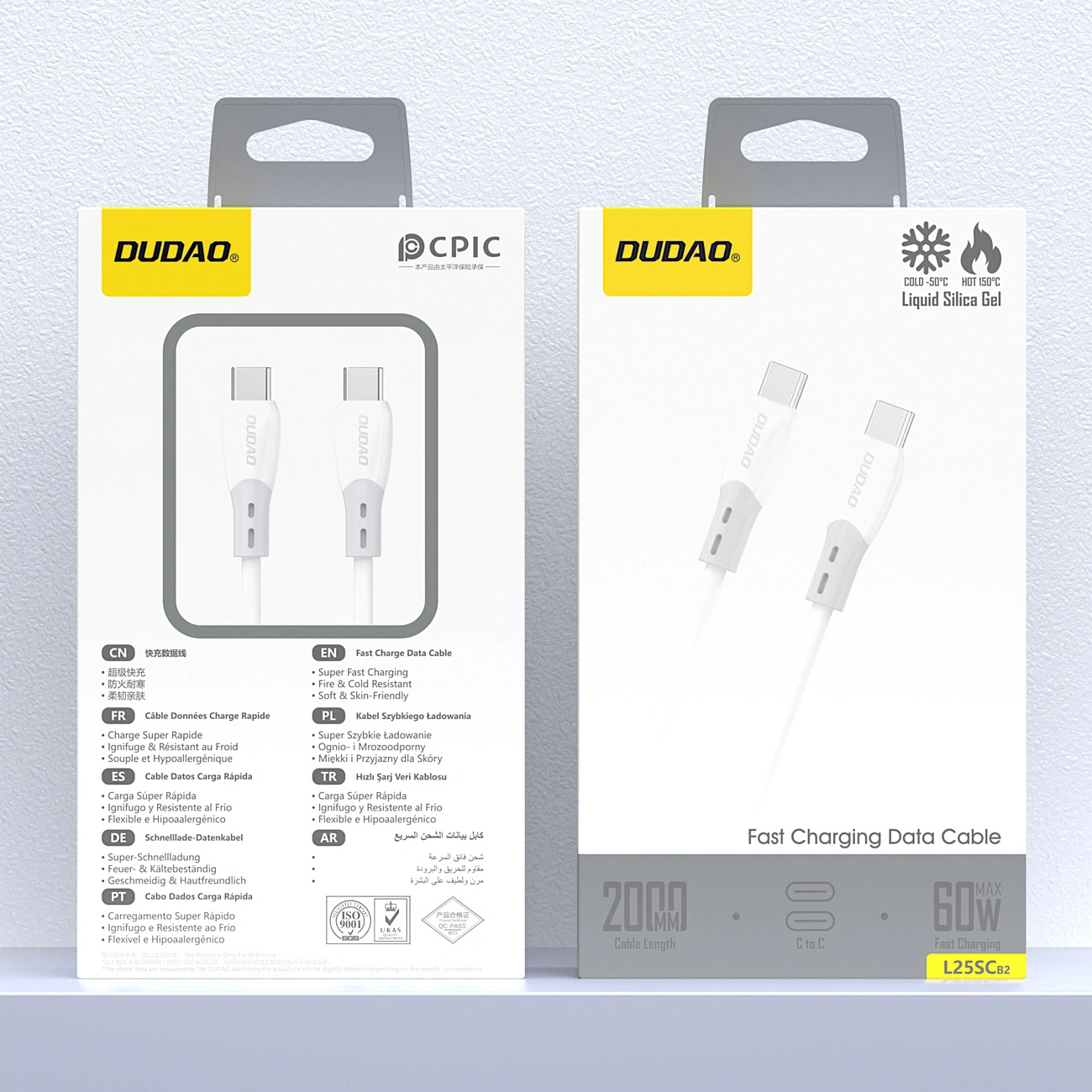 Kabel za podatke in polnjenje USB-C - USB-C Dudao L25SC, 60W, 1m, Bel
