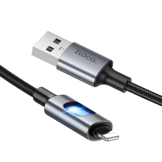 Kabel za podatke in polnjenje USB-A - Lightning HOCO U144 Led, 18W, 1.2m, črn