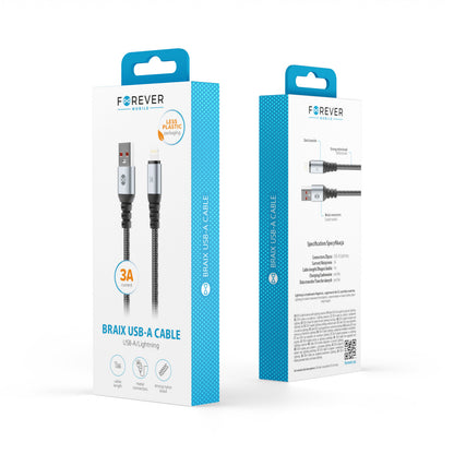Kabel za podatke in polnjenje USB-A - Lightning Forever Braix, 18W, 1m, črn
