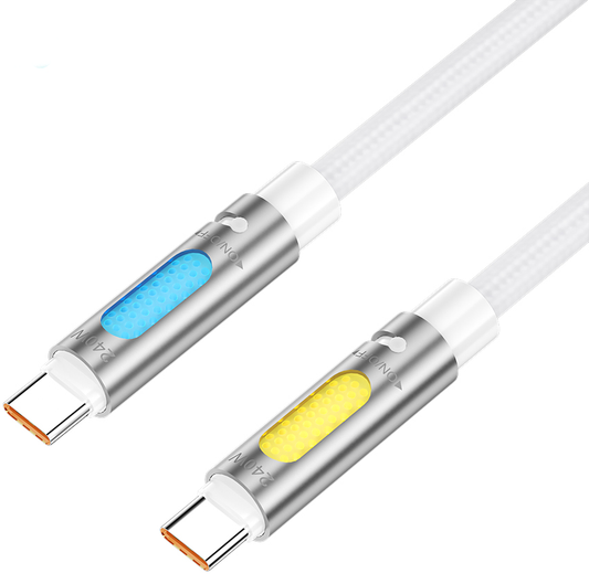 USB-C podatkovni in polnilni kabel - USB-C BWOO X325C-C Led, 240W, 1,2 m, bel